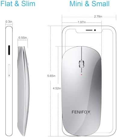 FENIFOX Slim Mini Bluetooth Mouse – Rechargeable Wireless Mouse for Laptops, PCs & Tablets – Ultra-Portable, Whisper-Quiet Design for Enhanced Focus – Perfect for Android & Windows XP Users