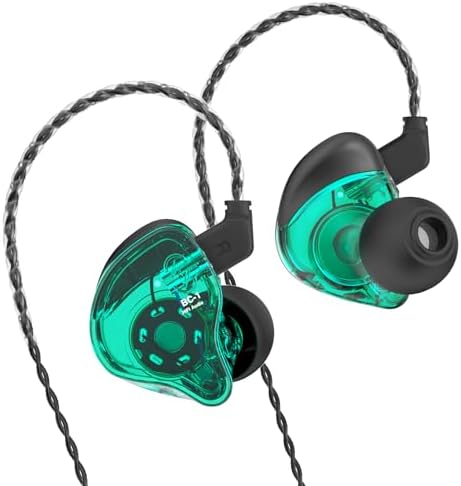 CCZ Melody Wired In-Ear Monitors with Detachable Cable – Superior Hi-Fi Bass Earbuds for Musicians and Singers, Featuring Dual-Driver Technology and Built-in Microphone, Stylish Green Finish for Stage and Studio Excellence