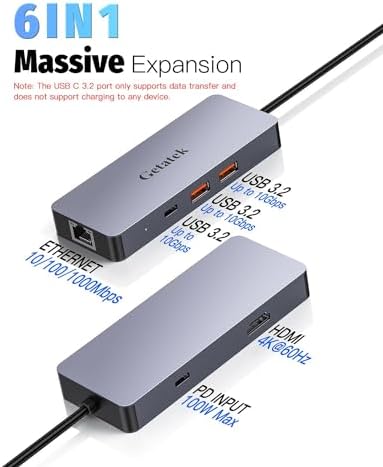 Enhance Your Digital Workflow with the Premium 6-Port USB-C Ethernet Hub – Unleash 10 Gbps Data Speeds, Stunning 4 K@60 Hz HDMI Output, and 100 W Power Delivery for Mac Book, Dell, Lenovo, i Phone 15 & Pro Max – Ideal for Professionals Seeking Seamless Connectivity and Versatile Performance!