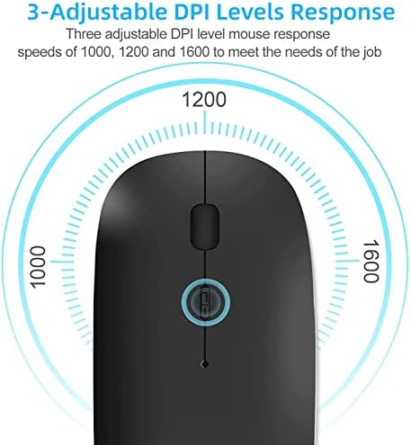 Elevate Your Productivity with the Versatile Wireless Mouse – Rechargeable Bluetooth 5.2 Connectivity, Three Modes (USB-A & USB-C Compatible) for Seamless Use with Mac Book, Chromebook, and More – Silent Click Design for Distraction-Free Work, Sleek Black Finish, Perfect for Travel and Home Office Efficiency