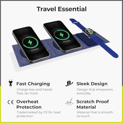ZTAR 3-in-1 Wireless Travel Charger: Ultimate Mag Safe-Compatible Charging Pad for i Phone 16/15/14/13/12, Samsung Galaxy, Air Pods & Apple Watch – Portable Foldable Design for Effortless Travel & Rapid Multi-Device Charging