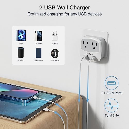 Ultimate TESSAN Type G UK Travel Plug Adapter with Dual USB Fast Charger Ports – Compact US to UK Power Converter for Effortless Global Connectivity in Scotland, London, Ireland, Kenya, Dubai & Qatar