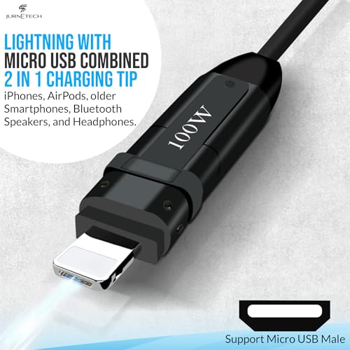 100W Multi Charging Cable – 6-in-1 Universal Fast Charging Cable with Zinc Alloy Connectors & PU Cable, Adjustable Length 120cm | C to C, USB to Type-C, Lightning, Micro – MFI Certified – Enhanced Compatibility and Speed