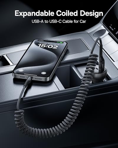 Baseus Retractable Coiled USB Type C Charging Cables – 2-Pack Durable 3.3 ft Design with 100 W Fast Charge Capability, Ideal for i Phone 15, Galaxy S24/S23, and More – Tangle-Free Nylon Braided Structure for Efficient On-the-Go Power Solutions