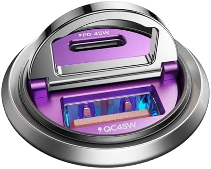 MRGLAS 90 W USB C Car Charger – Rapid PD45 W & QC3.0 Dual Port Adapter for i Phone 16 Pro Max & Samsung S25 – Stylish Purple Fast Charging Solution for On-the-Go Power Needs – Compact & Reliable Cigarette Lighter Charger for Busy Lifestyles