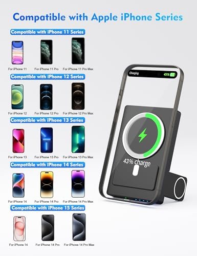 Revolutionary 3-in-1 Magnetic Portable Charger for i Phone, Apple Watch, and Air Pods – 5000 m Ah Mag Safe Battery Pack with Retractable Cable for Fast, Efficient Charging on the Go