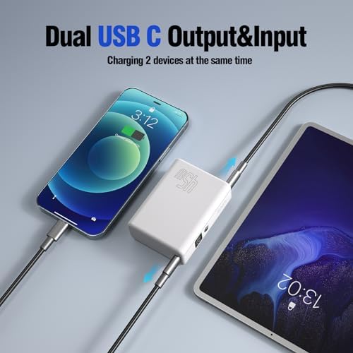 High-Speed 45 W Portable Power Bank – 10,000 m Ah Compact Charger with Dual USB-C Ports for i Phone 15, Samsung Galaxy S24/23/22, i Pad, Mac Book & More – Ultimate Travel Solution with Rapid Charging Technology