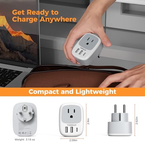 TESSAN Universal Type G UK Travel Adapter with 3 USB Ports & USB-C Charger – Effortless US to UK Plug Conversion for Global Travelers to England, Ireland, Qatar, Hong Kong, Dubai, and More – Compact Power Solution for Fast and Safe Device Charging