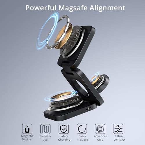 LULULOOK 3-in-1 Magnetic Wireless Charging Station – 15 W Fast Charger for i Phone 16/15/14 Series, 5 W Apple Watch Dock, and Air Pods Compatible with USB-C Cable – Sleek Aluminum Design for Enhanced Efficiency and Universal Device Compatibility