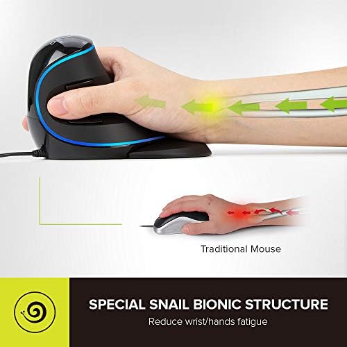 De LUX RGB Wired Ergonomic Vertical Mouse for Large Hands – 4000 DPI Precision Tracking, 6 Customizable Buttons, and Detachable Wrist Rest for Ultimate Comfort and Carpal Tunnel Relief – Perfect for Prolonged Use and Gaming Performance