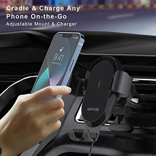 Transform Your Vehicle with the Rapid X Dashio CW4 Car Vent Mount & Wireless Charger – Fast 15 W Qi Charging, Adjustable Slide & Lock Design for i Phone 14/13/12/11/X, Samsung & All Qi-Compatible Smartphones – Ultimate Convenience & Safety on the Road