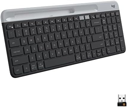 Logitech K585 Multi-Device Slim Wireless Keyboard – Effortless Connectivity for Laptop, Tablet & Smartphone – Built-in Cradle for Optimal Viewing – Compact Design with Easy-Switch Functionality – 24-Month Battery Life for Uninterrupted Productivity – Perfect for Windows & Mac Users – Enhance Your Workflow with Ergonomic Comfort and Versatility