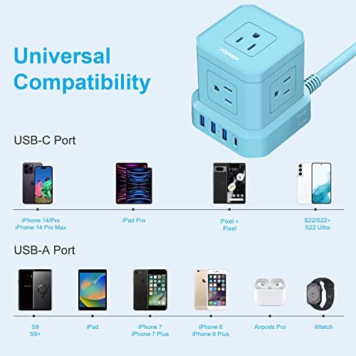 TOPREK 10 FT Power Strip with USB-C Fast Charging (3.0 A) – 5 AC Outlets & 4 USB Ports Surge Protector for Home, Office & Travel – Compact Desk Charging Station with Enhanced Surge Protection (700 J) for All Devices