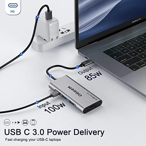 Elevate Your Connectivity Game with the QGee M 7-in-1 USB C Hub – Ultimate 4 K HDMI Adapter for Mac Book, i Phone 15/16, i Pad Pro Max & Chromebook – 100 W Power Delivery, High-Speed USB 3.0 Ports & Integrated Card Reader in Sleek Grey for Superior Performance and Unmatched Versatility
