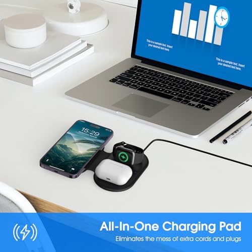 3-in-1 Wireless Charging Station for Apple Devices – Fast Magnetic Charger for i Phone 15/14/13/12/Pro Max/SE/11/XS/XR/8, Apple Watch 9-2, and Air Pods – Streamlined Power Solution for Home and Travel – Sleek, Compact Design for Enhanced Compatibility and Speed