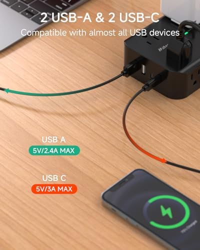 MIFASOPOWER Surge Protector Power Strip – 8 Wide Outlet Charging Station with 4 USB Ports (Including USB-C) and 5 FT Heavy-Duty Extension Cord – Space-Saving Flat Plug Design for Home, Dorm, or Office – Overload Protection & Wall-Mountable Convenience