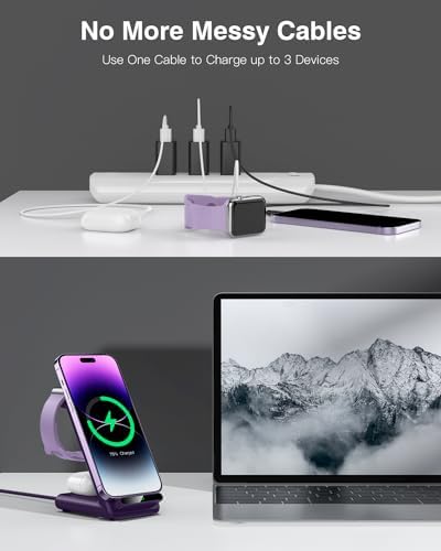 Ultimate 3-in-1 Wireless Charging Station for Apple Devices – Fast Charger for i Phone 16/15/14/13/12/11/X, Apple Watch Ultra 10/9/8/7/6/SE/5/4/3 & Air Pods Pro with Adapter – Sleek Design for Home & Office, Intelligent Charging Technology for Safety & Efficiency