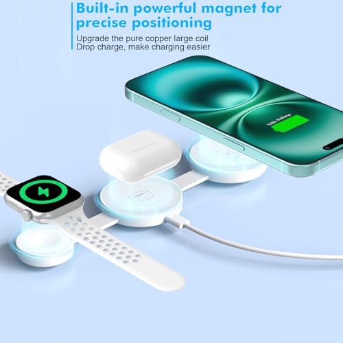 Ultimate 3-in-1 Magnetic Wireless Charging Station for Apple Devices – Compact Fast Charger Pad for i Phone 16/15/14/13, Apple Watch, and Air Pods – Foldable Travel Mag Safe Dock with Enhanced Speed and Compatibility – Ideal for On-the-Go Charging Needs
