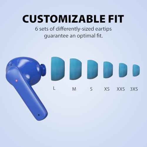 Clan K2 Bluetooth Earbuds for Kids – Safe Volume Limiting, Customizable Fit, and Low Latency for Gaming & Music – Stylish Wireless Earbuds in Blue for Ages 8-10, Enhanced Sound with 3 EQ Modes