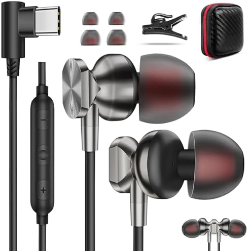 Superior USB C Earbuds for i Pad 10 th & 11 th Gen – Right Angle Noise-Canceling Wired Headphones with Built-In Mic for i Phone 16 E, 16 & Samsung S25 Ultra – Ergonomic In-Ear Comfort Design for Extended Use – Durable Type C Earphones for Music, Calls & Podcasts – Exceptional Audio Clarity with Advanced Technology