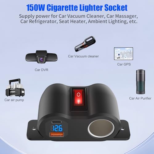 High-Performance 2-in-1 Car USB Charger & Cigarette Lighter Socket with PD 30 W and QC 18 W Ports – LED Voltmeter & 120 W Socket for Enhanced Safety and Compatibility in Cars, Boats, RVs, and ATVs