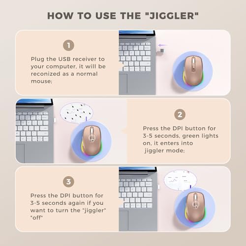 PEIOUS Rechargeable Wireless Mouse with LED – Innovative Jiggler Technology to Keep Your Computer Awake – Sleek Black Design for Optimal Comfort and Productivity