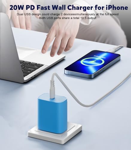 Rapid Charge Dual Pack: 20 W PD USB-C Wall Charger with 6 FT Type C to Lightning Cable for i Phone 14/13/12/11/Pro/Pro Max/Mini/XS/X – Optimal Performance and Portability for Everyday Use