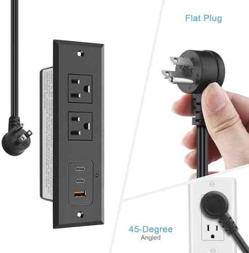 Revolutionize Your Charging Setup with CCCEI Recessed Power Strip: 45 W USB-C & Fast USB-A Ports for Effortless Connectivity, Stylishly Hidden Furniture Charging Station for Tables, Includes 6 FT 45-Degree Flat Plug Cord for Optimal Placement and Convenience