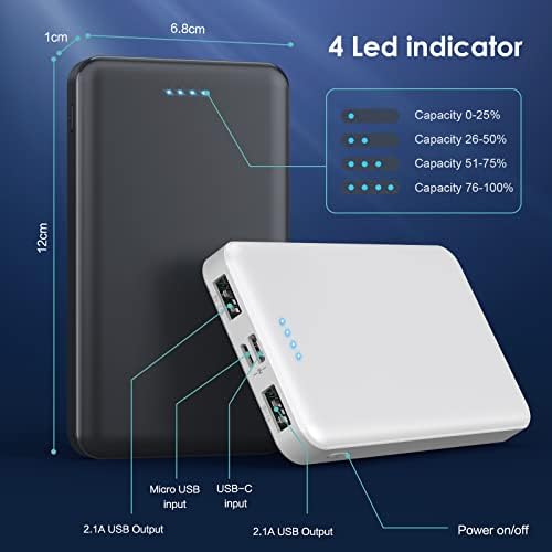 Ultra-Slim 10000 m Ah Portable Power Bank – Dual USB Outputs & USB-C Input, Compact External Charger for i Phone 12/13, Samsung S20, Tablets – Stylish Black and Red Design for Maximum Portability and Enhanced Device Compatibility