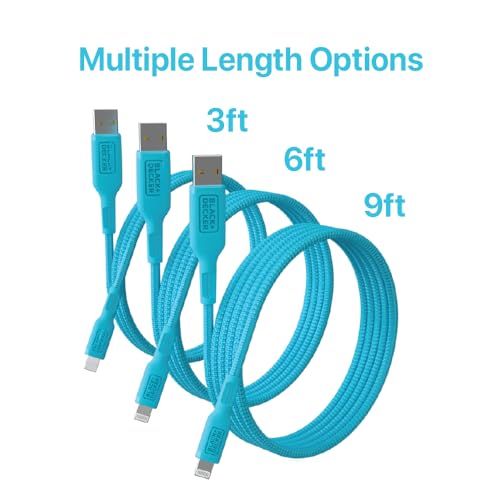 BLACK+DECKER Lightning to USB Charging Cable – Ultra-Fast Charge & Data Sync for All Apple Devices – Durable Braided Construction, Lightweight & Travel-Ready – Versatile Lengths & Color Options, Including Convenient 3 ft Length