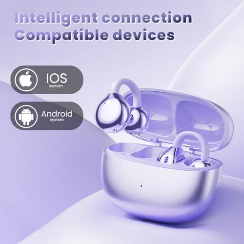 Elevate Your Audio Experience with Cutting-Edge Open Ear Clip Bluetooth 5.4 Earbuds – Ergonomic, IPX7 Waterproof Wireless Headphones Featuring 36-Hour Playtime, Built-In Microphone, and Stylish Purple Design for Active Lifestyles and Ultimate Comfort – Ideal for i OS & Android Users