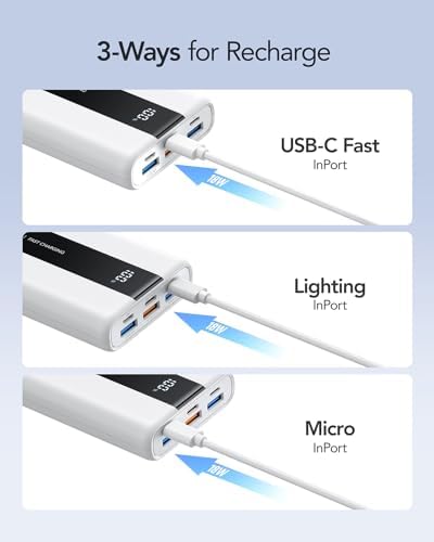 Ultra-Reliable VRURC 20,000 m Ah Portable Power Bank – Fast Charging Battery Pack with 4 USB Outputs and 3 Input Options for Ultimate Device Compatibility – Compact Travel Essential for i Phone, Samsung, and Android Users – Durably Designed for On-the-Go Charging Needs