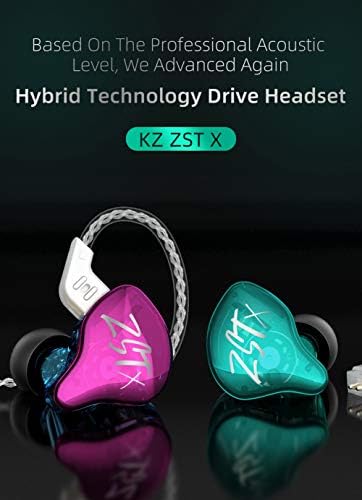 KZ ZST X Hybrid Dual Driver In-Ear Monitors – Premium Hi-Fi Stereo Earbuds with Detachable Cable for Audiophiles & Musicians, Ergonomic Design for Ultimate Comfort, Enhanced Audio Clarity & Precision, Lightweight & Portable for On-the-Go Listening in Cyan