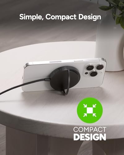 Mophie 15 W Fast Wireless Charging Pad with Kickstand – Sleek Mag Safe & Qi2 Compatible Charger for i Phone 16/15/14/13/12, Air Pods Pro (2 nd & 3 rd Gen) – Compact Travel Essential with Integrated Cable in Black for Effortless Portability and Hands-Free Viewing
