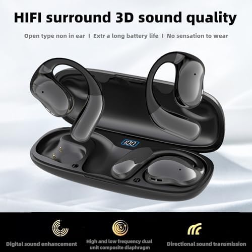 Premium Open Ear Bluetooth Wireless Earbuds: Superior Hi-Fi Stereo Sound, Touch-Control Sports Headphones, Splash-Resistant Design with Built-In Mic for i OS/Android – 400 m Ah Battery for All-Day Listening Pleasure and Active Lifestyle