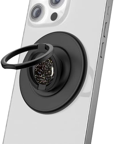 Revolutionary Mag Safe Magnetic Phone Grip and Kickstand – Sleek Black Weave Ring Holder for Ultimate Hands-Free Convenience and Effortless Wireless Charging – Dual Functionality for Enhanced Security and Stability, Perfect for i Phone Users on the Go