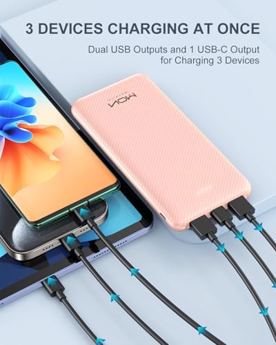 Ultra-Slim 10000 m Ah Power Bank – Fast Charging USB-C Portable Charger for i Phone 15/14/13/12, Galaxy S24/S23/S22, i Pad, Pixel – Lightweight External Battery Pack for On-the-Go Charging Solutions