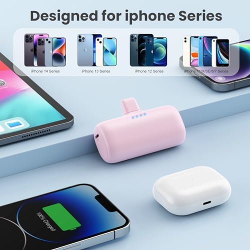 Ultra-Compact 2-Pack i Phone Power Bank – 5200 m Ah PD Fast Charging Mini Portable Charger for Travel – Cordless, Lightweight Battery Pack Compatible with i Phone 14/14 Pro/13/12/11/X/8/7/6 Plus – Essential Charging Solution for On-the-Go Lifestyles