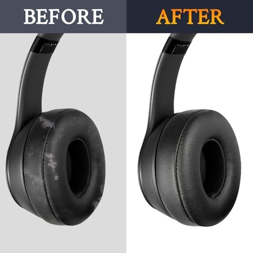 Transform Your Beats Solo 4 Wireless Headphones with SOULWIT Premium Replacement Earpads – Luxurious Soft Protein Leather & High-Density Noise Isolation Foam for Ultimate Comfort and Sound Enhancement – Stylish Black Design for Long Listening Sessions and Seamless Compatibility