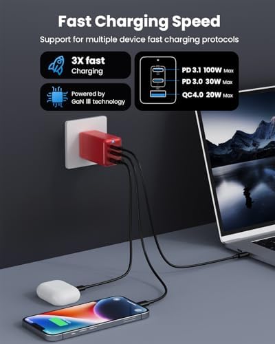 150 W Ga N USB-C Fast Charger Station – Compact 3-Port Power Delivery Hub for Mac Book, i Pad, i Phone & Galaxy – Travel-Ready Foldable Wall Adapter with Enhanced Safety Features and Universal Compatibility for All Devices