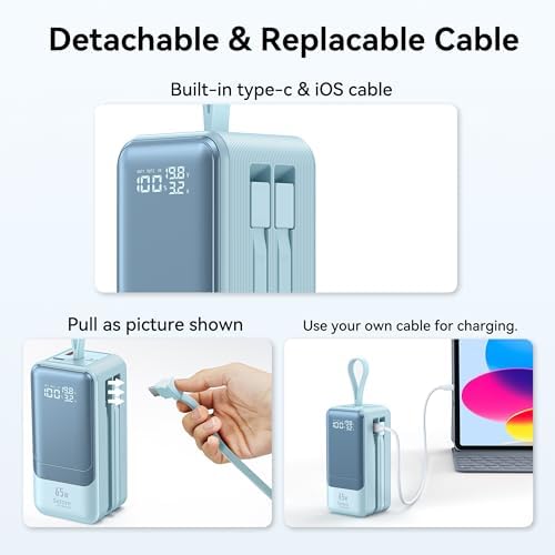 Ultimate Fast Charging Power Bank 18400 m Ah 65 W – Portable Laptop Charger with Built-in USB-C & Lightning Cables, LED Display, Ideal Travel Battery Pack for i Phone 16/15/14/13/12, Mac Book & Samsung – Unmatched Compatibility & Efficiency