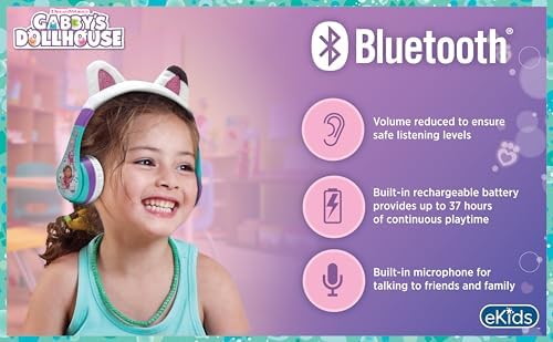 Gabby’s Dollhouse Wireless Headphones for Kids – Stylish Bluetooth Over-Ear Headset with Built-In Microphone, Perfect for School, Home, and Travel – Ultimate Comfort and Durability for Young Audiophiles with Versatile Connectivity Options and Engaging Design