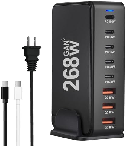GEEKERA 160 W 6-Port USB C Fast Charging Station – Ultimate Multiport Wall Charger with 4 USB-C & 2 USB-A Ports – High-Speed Power Hub for i Phone 16, i Pad Pro, Mac Book, Samsung Galaxy, Pixel, & Nintendo Switch – Compact & Portable Design for Efficient Device Charging at Home or On-the-Go