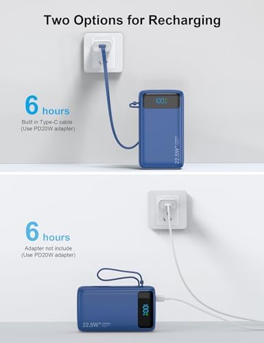 High-Capacity 27000 m Ah Portable Power Bank with Built-In Cable for i Phone 15/16 Series – Fast-Charging USB-C Battery Pack, LED Display for On-the-Go Charging, Reliable Travel Companion for All Smartphones