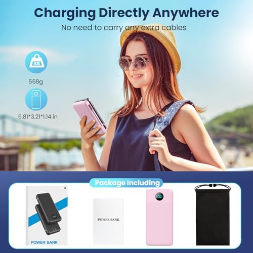 Ultra-High Capacity 33800 m Ah USB C Power Bank with Integrated Cables & AC Wall Adapter – Rapid 25 W Fast Charging with QC 4.0, Multi-Device Support, LCD Battery Status Display for i Phone 16/15, Samsung, Android, and More – Ultimate Portability and Efficiency for On-the-Go Power Solutions