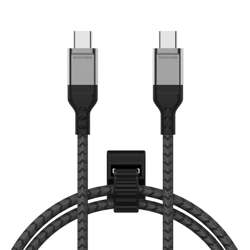 Rokform Power Trip 100 W USB-C Charging Cable – High-Speed 1 m Braided Charger for i Phone 15 & Galaxy S23 – Ultimate Durability with 5000 Bend Test Certification – Sleek Black & Grey Design for Reliable On-the-Go Charging of Laptops, Smartphones, and Tablets