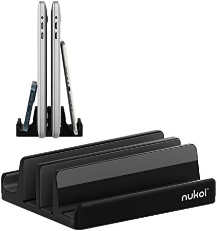 Transform Your Workspace with SPACEMax Premium Vertical Laptop Stand – Adjustable Aluminum Holder for Laptops Up to 17.3” Featuring Advanced Anti-Tip GRIPLock Technology – Versatile 4-Slot Design for Tablets and Phones – Elegant Silver Finish for a Modern Desk Aesthetic – Enhance Your Workflow Efficiency and Posture with Lightweight, Durable Construction