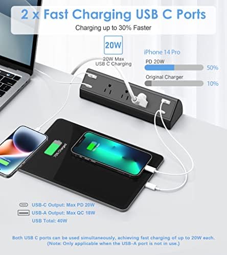 Ultimate Desk Clamp Power Strip with USB C Fast Charging, 40 W Surge Protector for Home and Office, 2 PD 20 W USB C Ports & 3 AC Outlets – Streamline Your Workspace with Enhanced Safety (ETL Listed)