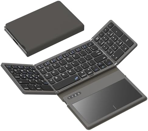 Ultimate Portable Bluetooth Keyboard with Touchpad – Foldable Full-Size Wireless Keyboard for Windows, Android & Mac – Sync 3 Devices, Premium PU Leather Design for Travel & Home Use