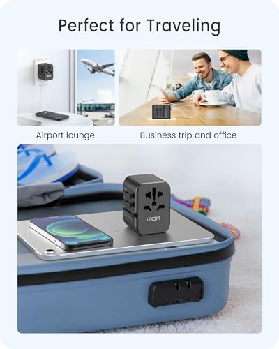 LENCENT 20 W Fast Charging Universal Travel Adapter – Compact International Power Converter with Dual USB and USB Type-C Ports – Ultimate Solution for Worldwide Device Charging in USA, UK, EU, and AUS (Black) – Reliable and Safe Charging for Global Explorers